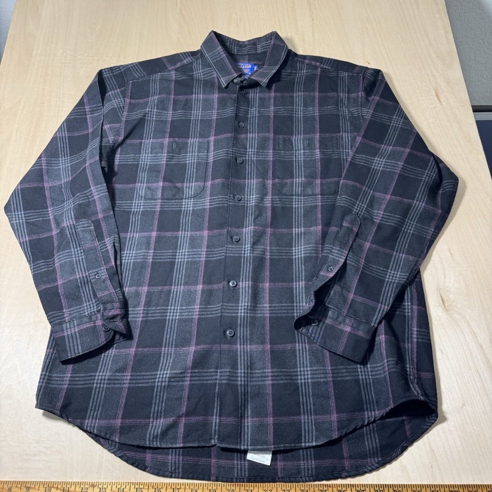 PENDLETON Men's L Long  100% Virgin Wool Plaid Flannel Shirt Black Red Gray READ